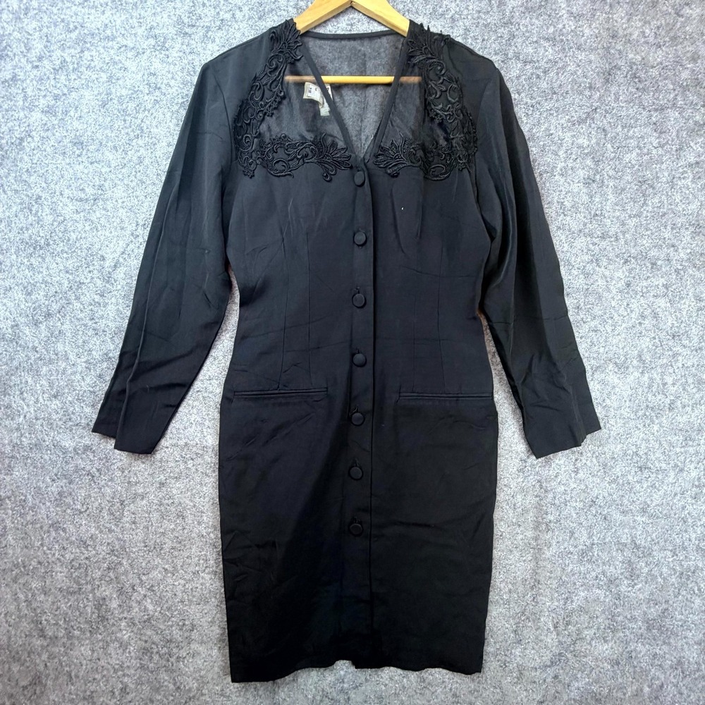 Vintage Dawn Joy Fashions Dress Women 9/10 Black Witchy Elegance Noir Goth Femme